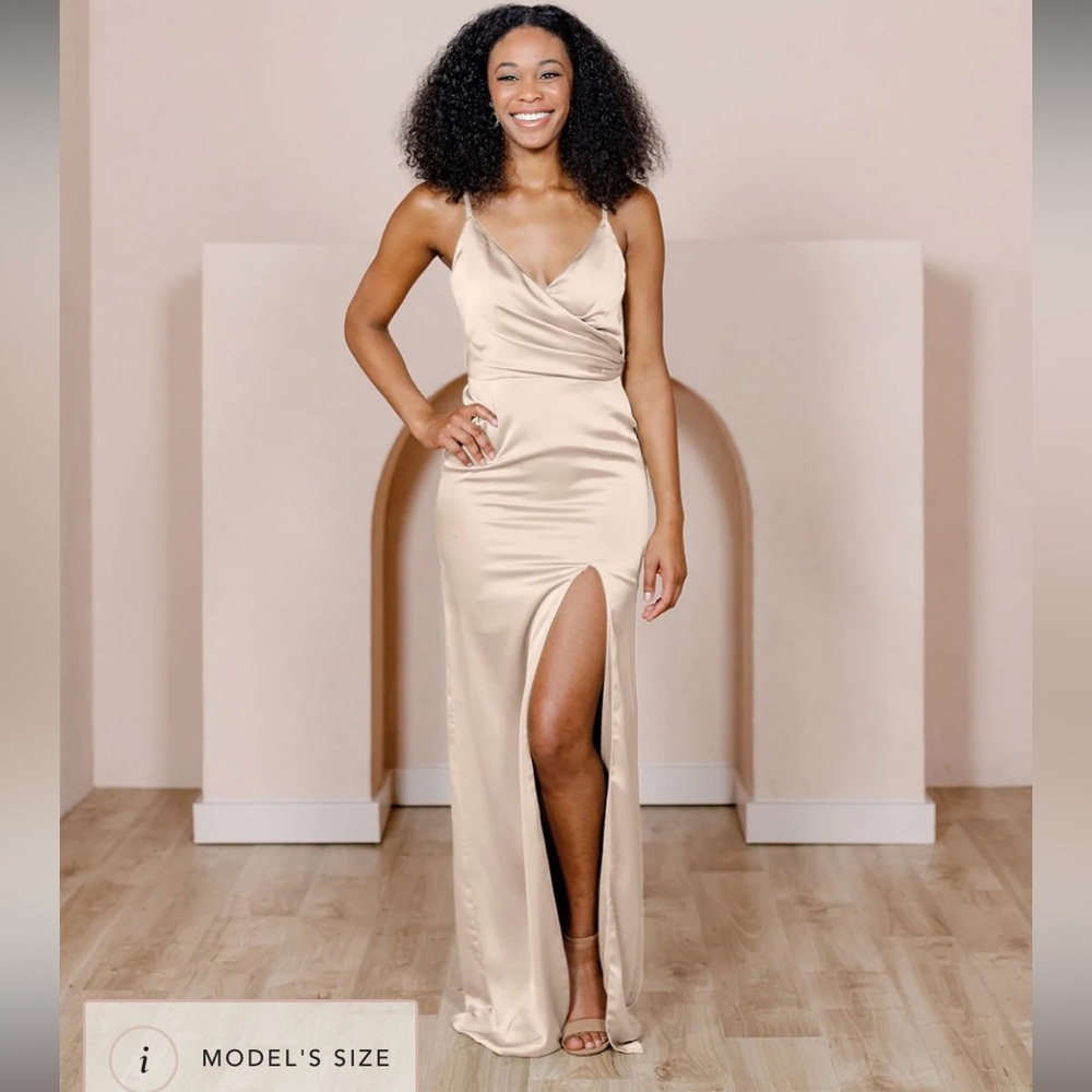 Revelry Rava Satin Dress in Gold Champagne - 703